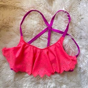 PINK Victoria’s Secret Multicolor Bikini Top Size Small Purple Cut Out Strappy